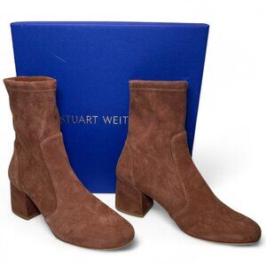 Stuart Weitzman Sleek 60 Sock Suede Stretch Bootie, Cappucino US 7, EU 37.5